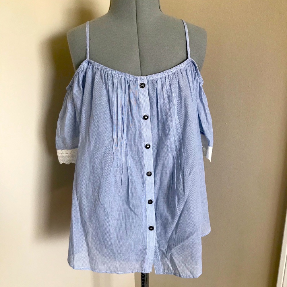 Open Shoulder Blue/White Stripped Blouse